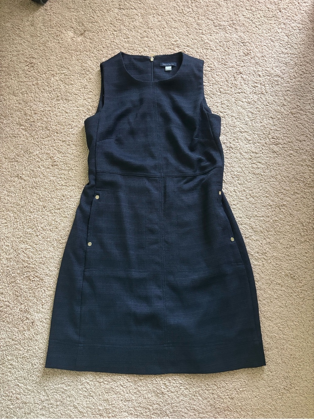 Tommy Hilfiger Navy Sleeveless Sheath Dress with Side Button Detail